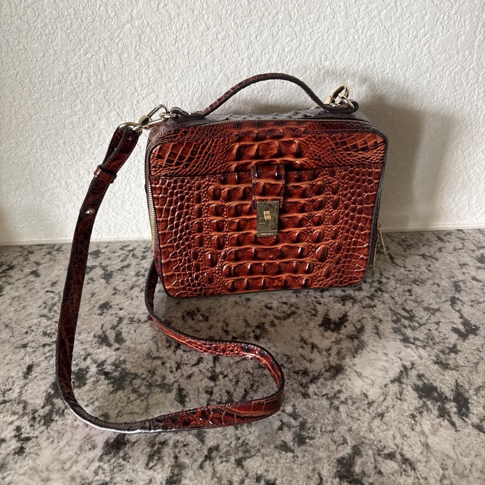 PO Brahmin Evie Top Handle Lava Red Leather Crossbody